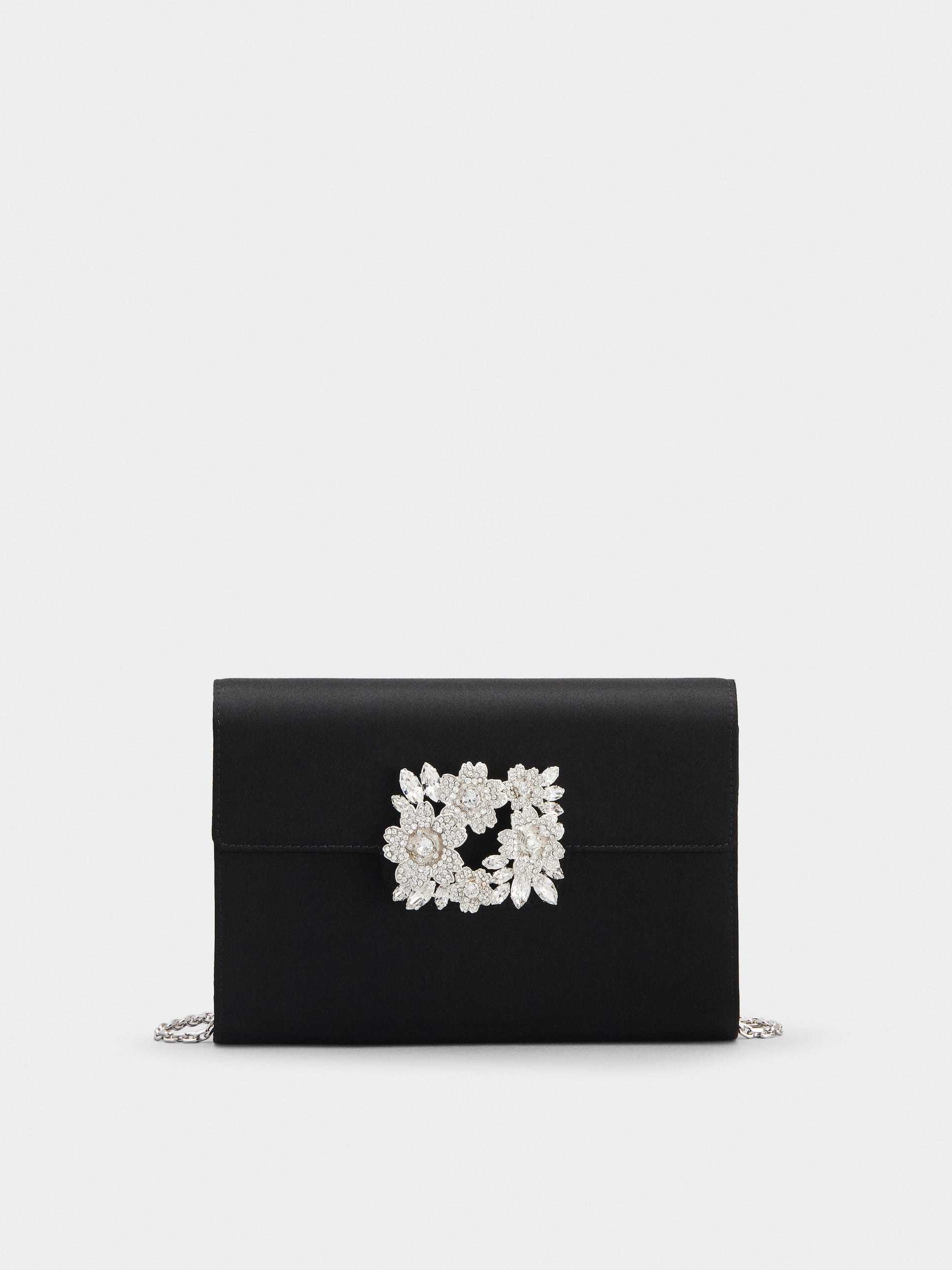 【Roger Vivier】RVブーケ ストラスバックル ミニクラッチバッグ Roger Vivier】RV ブーケストラス バックル クラッチ サテン