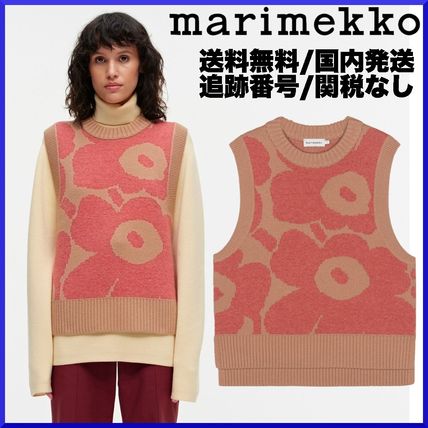 marimekko Tanks & Camisoles Crew Neck Flower Patterns Casual Style Wool Rib Sleeveless