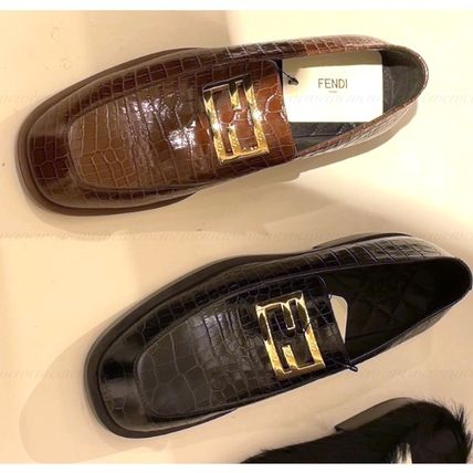 FENDI Loafer & Moccasin Leather Elegant Style Logo Loafer & Moccasin Shoes