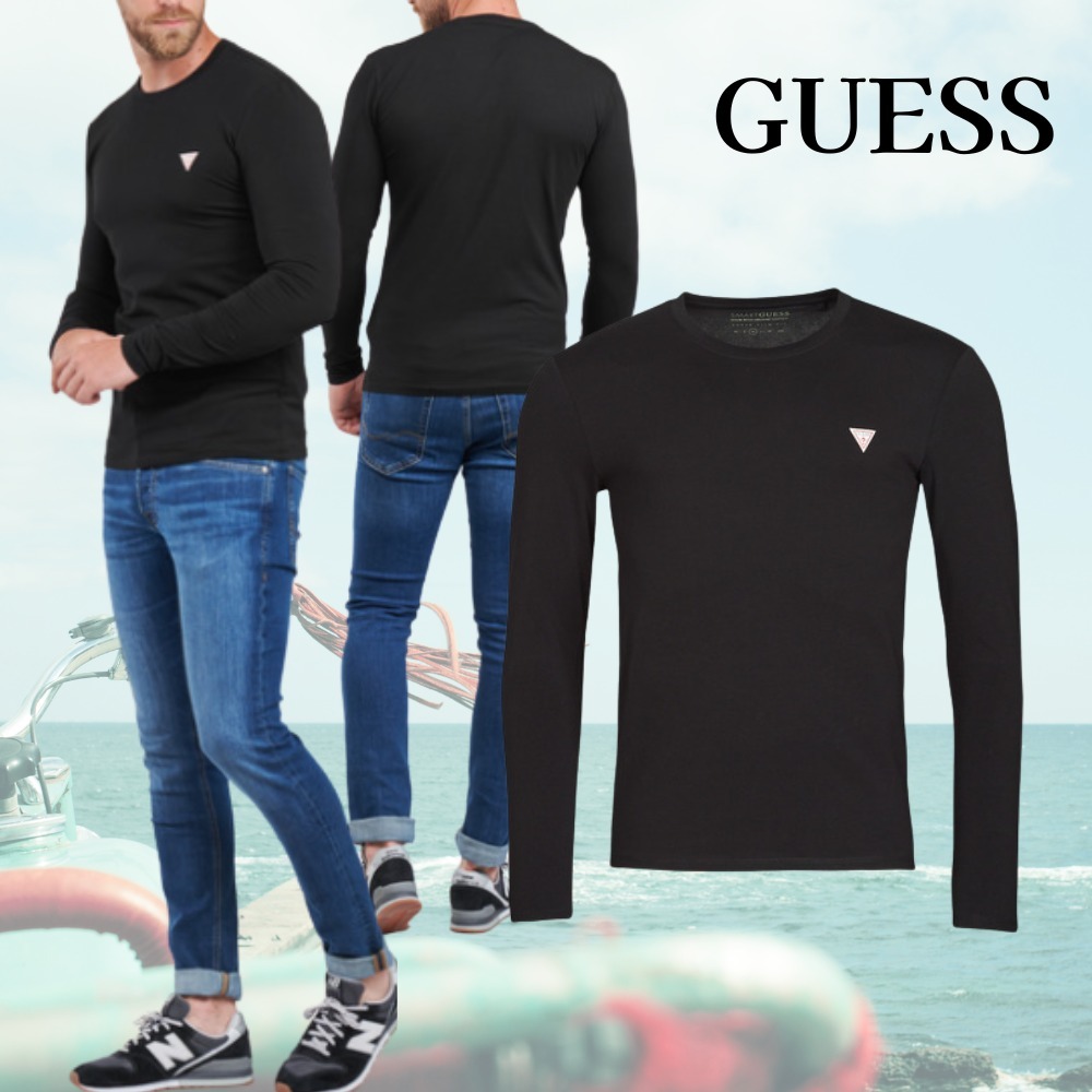 【GUESS】 CN LS コア Tシャツ ロゴ 長袖シャツ ブラック