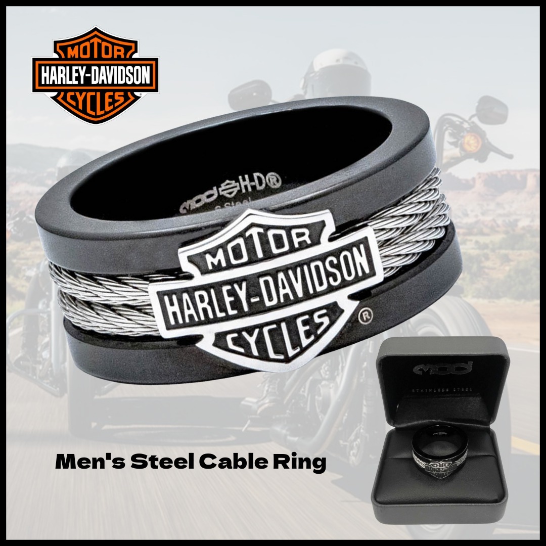 ギフトにも★【Harley Davidson】Men's Steel Cable Ring