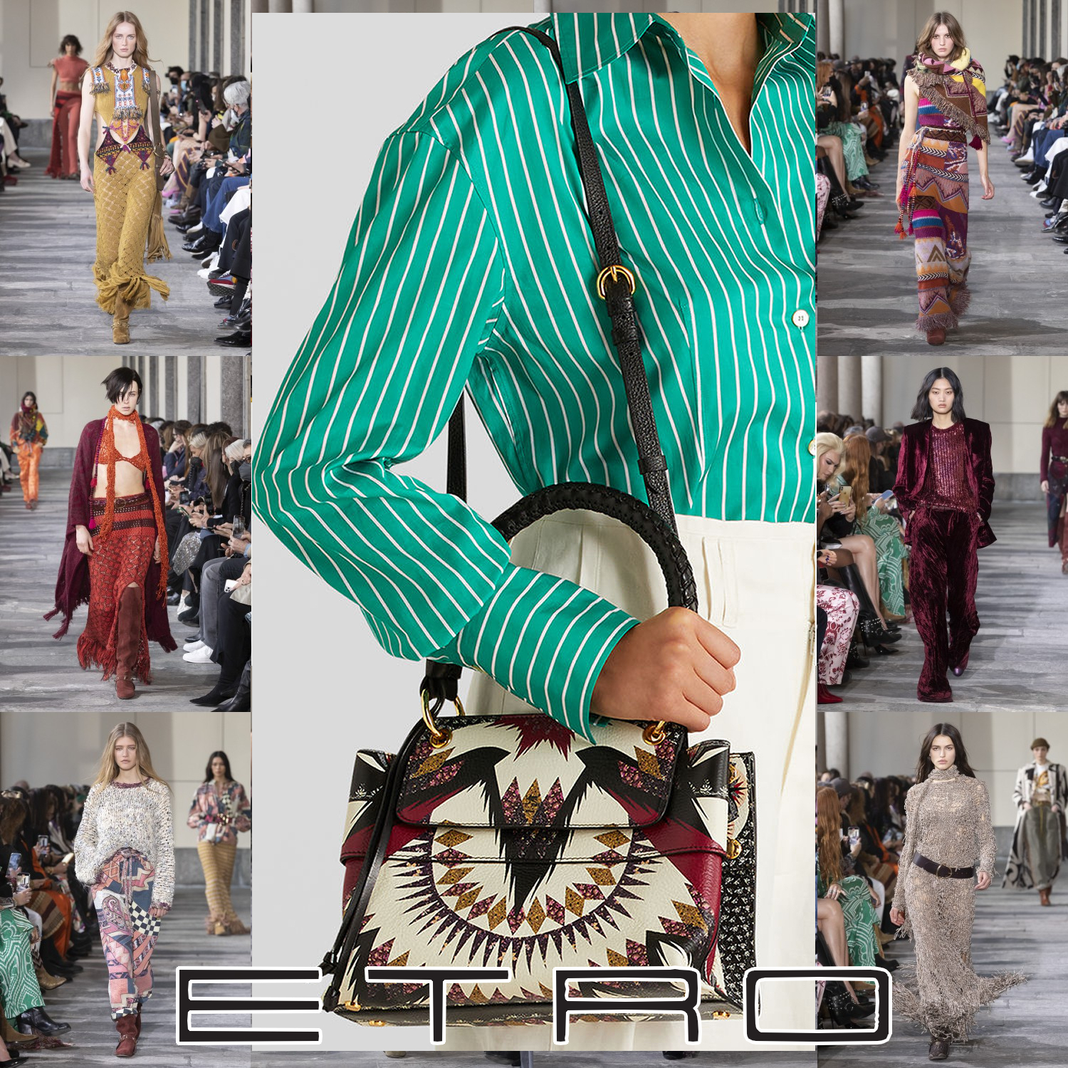 ETRO ミディアム ジオメトリック レザーショルダーバッグ