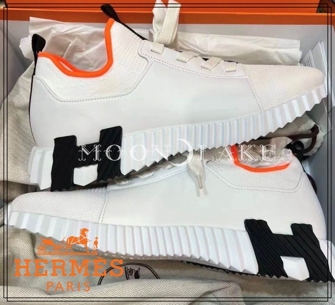 《23SS★》HERMES Hロゴ Depart スニーカー 靴 白 黒