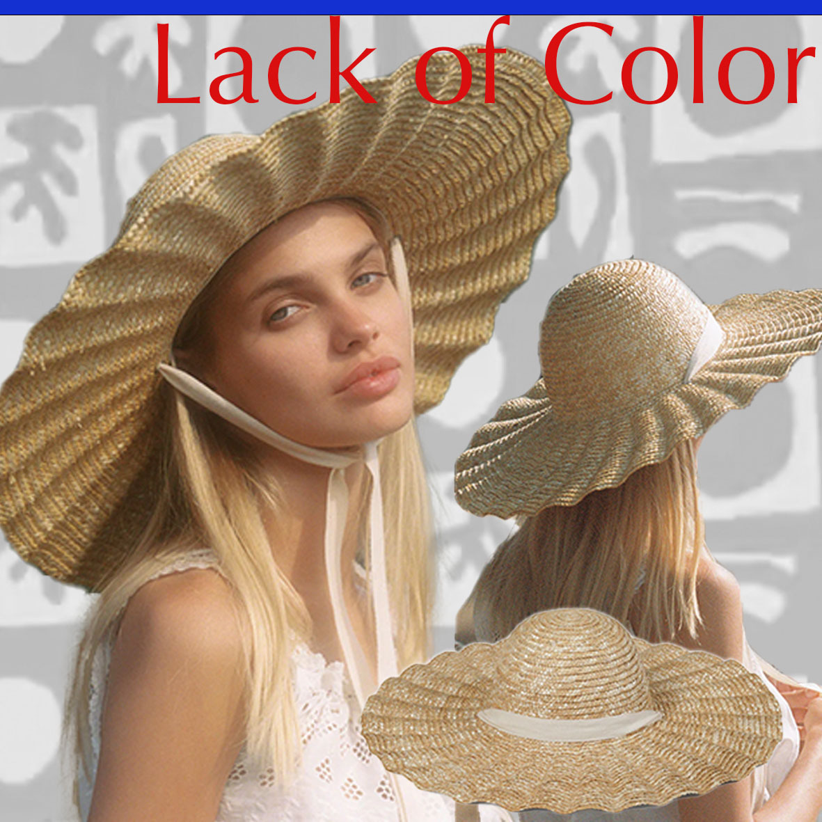 【Lack of Color】ウェーブのつばが綺麗ストローハットリボン付