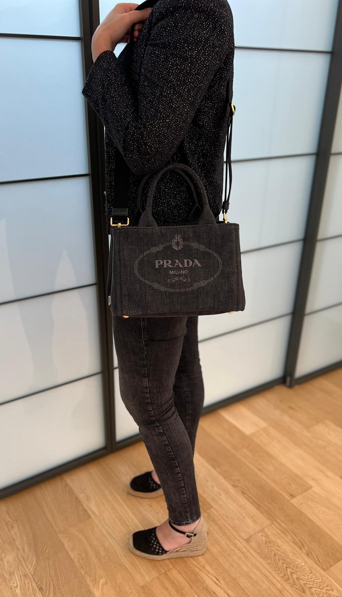 PRADA デニム ファブリック 2WAYハンドバッグ ブラック