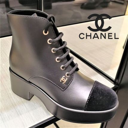 即納-96時間限定 CHANEL シャネル 編み上げブーツ ショートブーツ