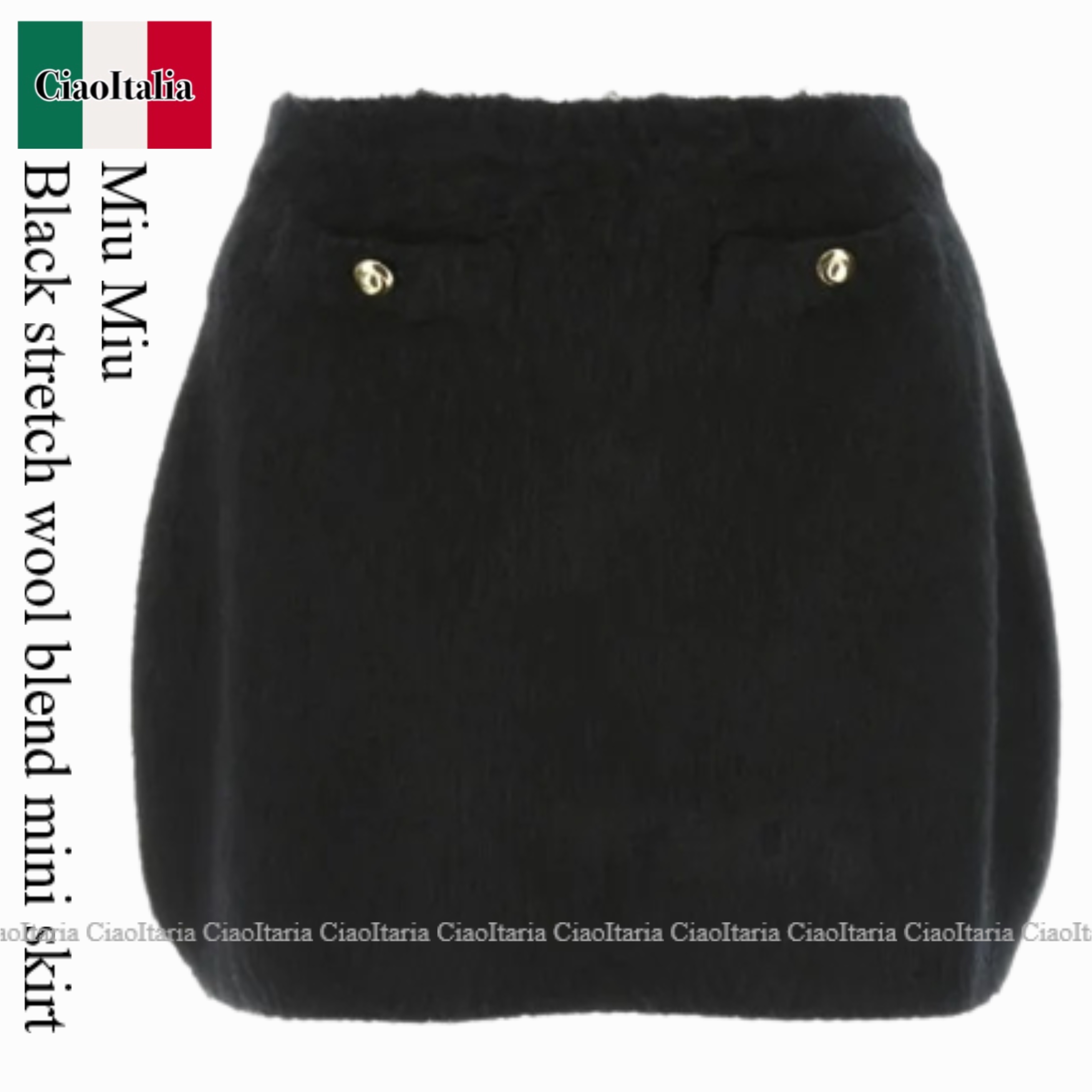 ミニスカート Miu Miu Black stretch wool blend mini skirt