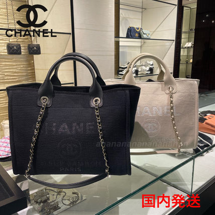 CHANEL Totes Unisex Calfskin Blended Fabrics A4 2WAY Plain Logo Totes