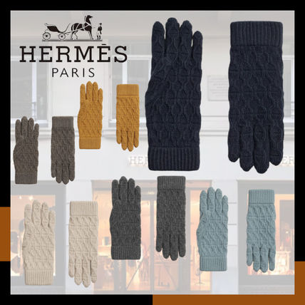 HERMES Leather & Faux Leather Unisex Cashmere Silk Blended Fabrics Street Style Plain