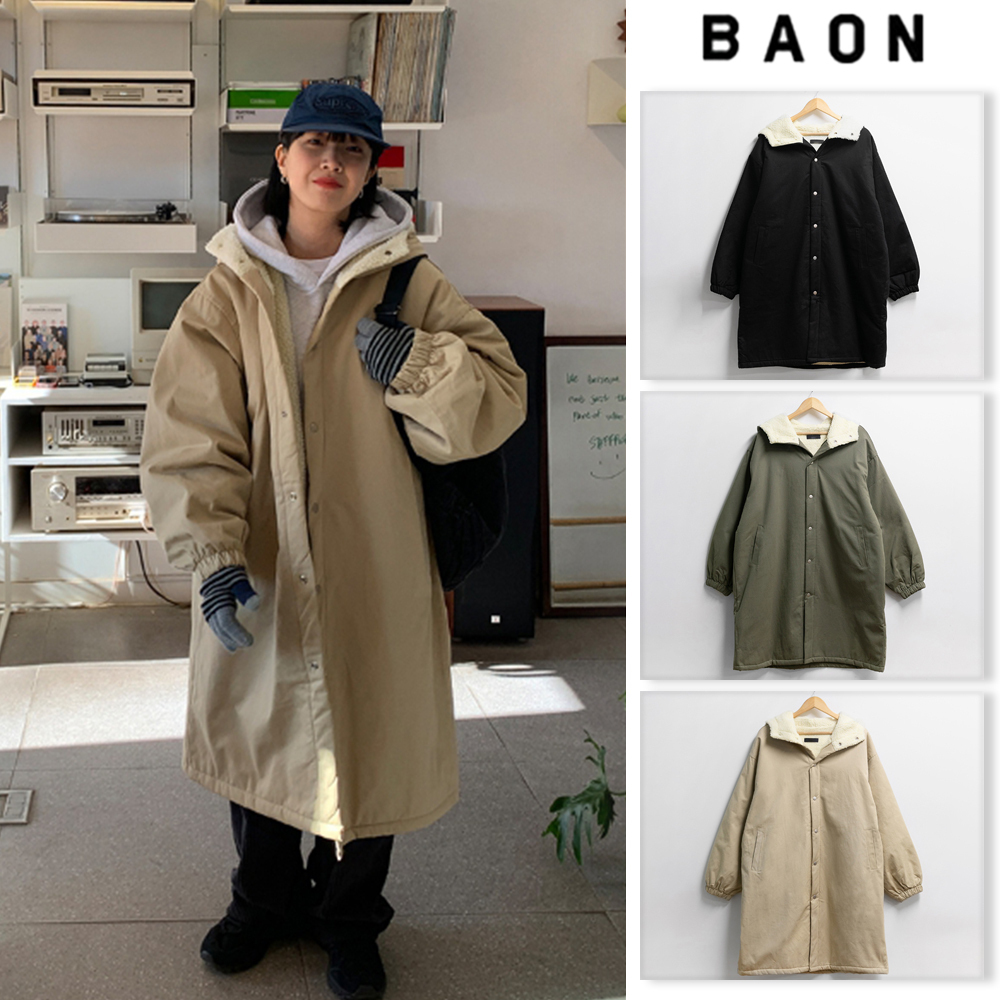 【BAON】[unisex] Bittree fleece hood long field jacket