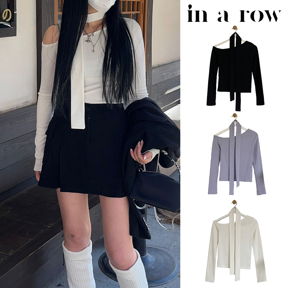 【in a row】One-shoulder muffler T-shirt