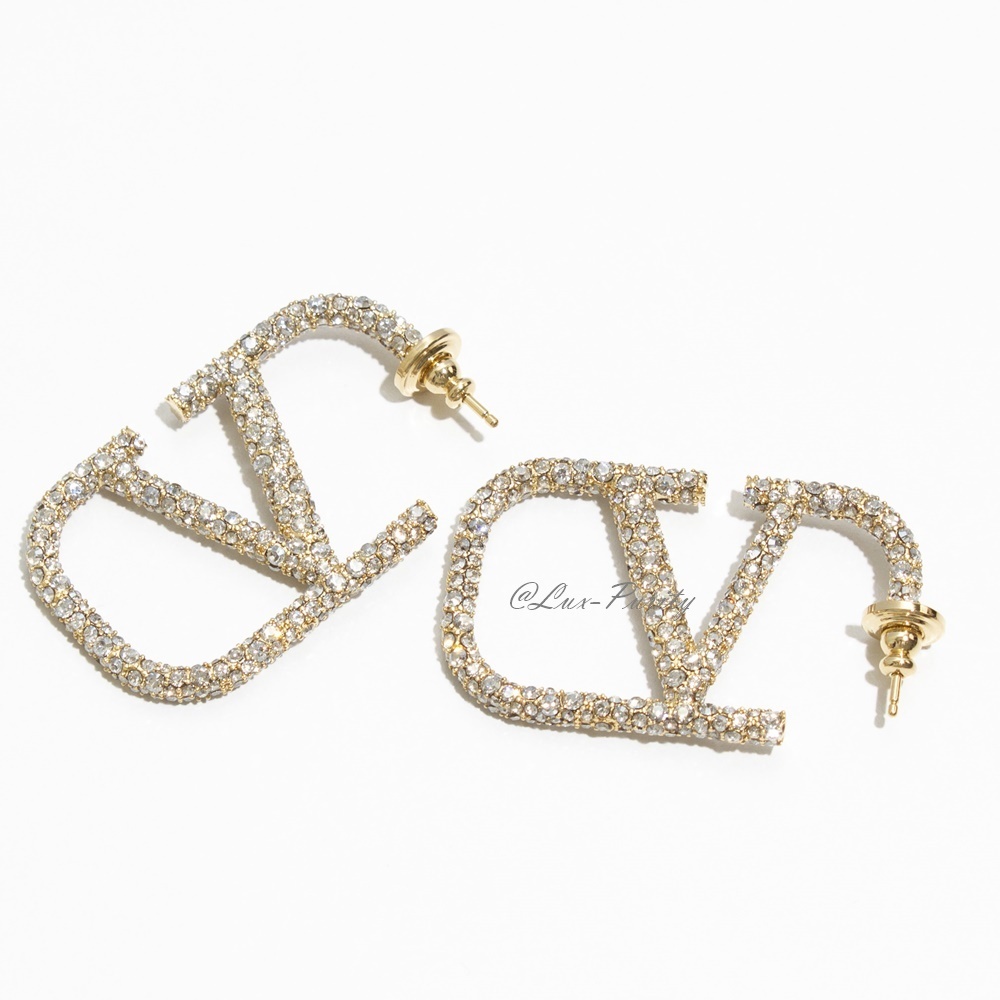 関税送料込- VALENTINO Vロゴ クリスタル ピアス