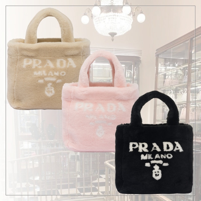 お洒落度UP PRADA◆もこもこ シアリング トートバッグ ポーチ付
