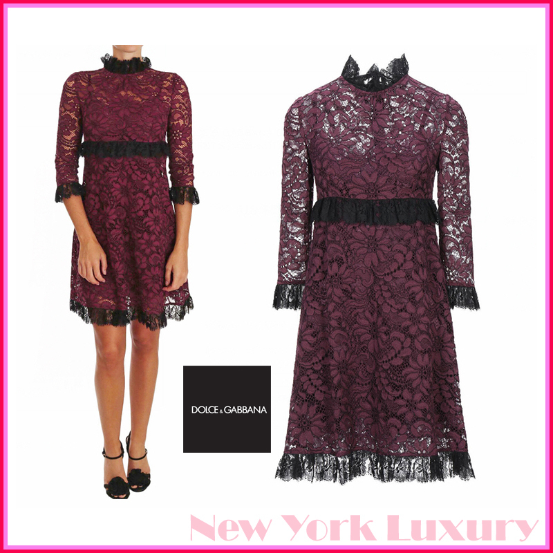 DOLCE & GABBANA★素敵！LACE MOCK NECK RUFFLE ACCENT DRESS