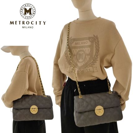 METROCITY Shoulder Bags Casual Style Street Style 2WAY Leather Office Style