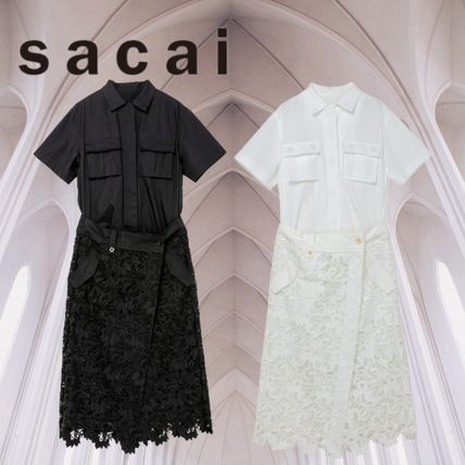 sacai Dresses Flower Patterns Casual Style Blended Fabrics Plain