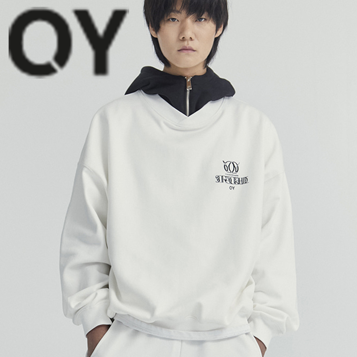 ★OY★OVERLAY LOGO ZIPPER POLA HOODIE-WHITE★正規品/直送料込