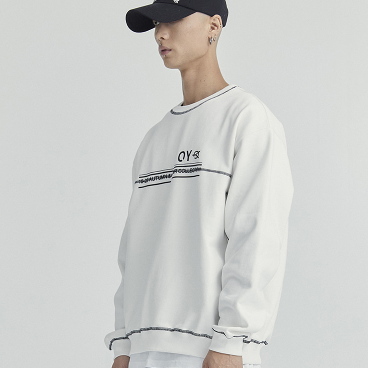 ★OY★COVER STITCH LOGO MTM-WHITE★正規品/韓国直送料込/人気 ☆OY☆COVER STITCH LOGO MTM-WHITE☆正規品/韓国直送料込/人気