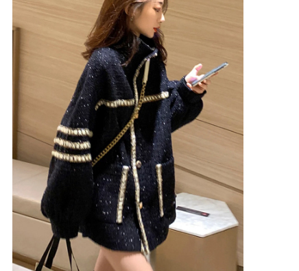 オシャレ モード ミディアムコート 長袖 ステッチ ボタン