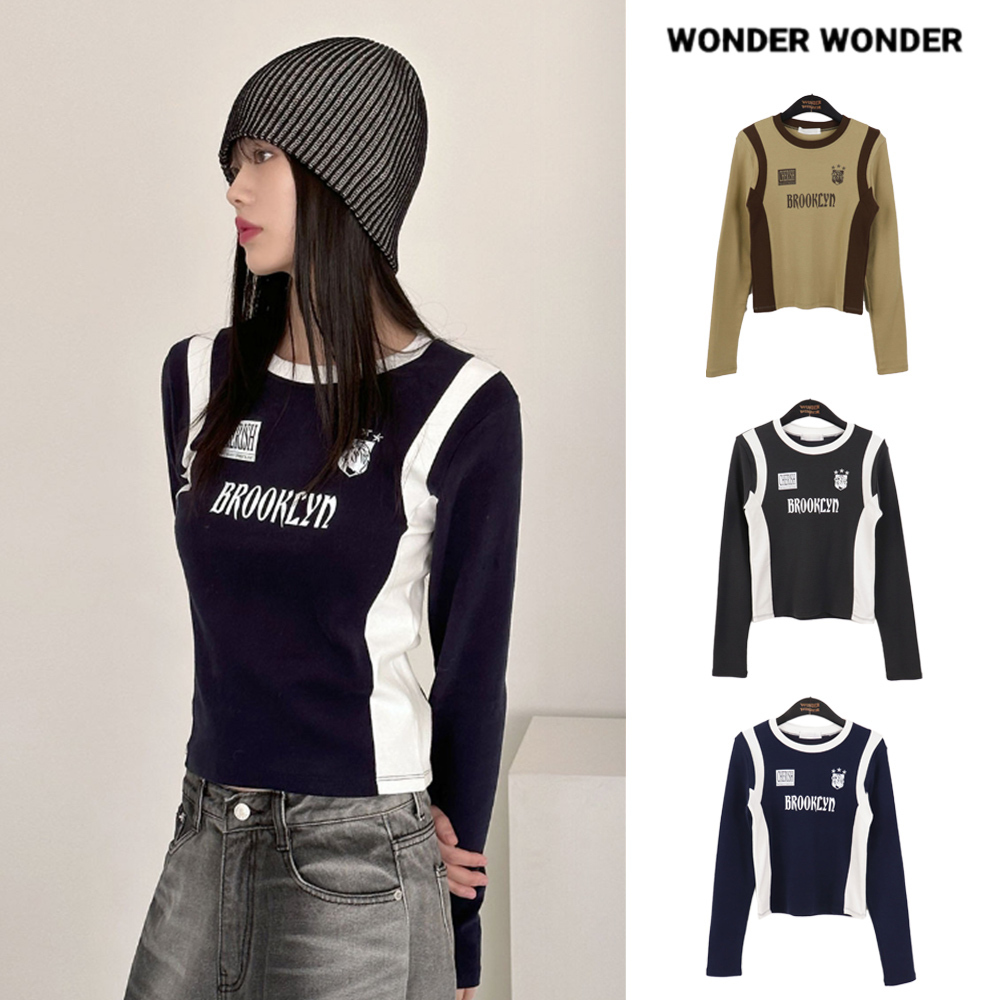 【WONDER WONDER】Clr matching lettering print slim fit L/S T