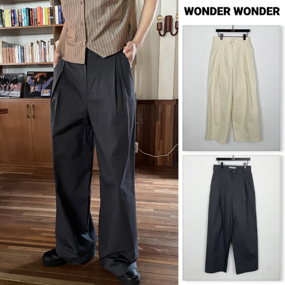 【WONDER WONDER】Kutch Bijo Pintuck Cotton Wide Long Pants
