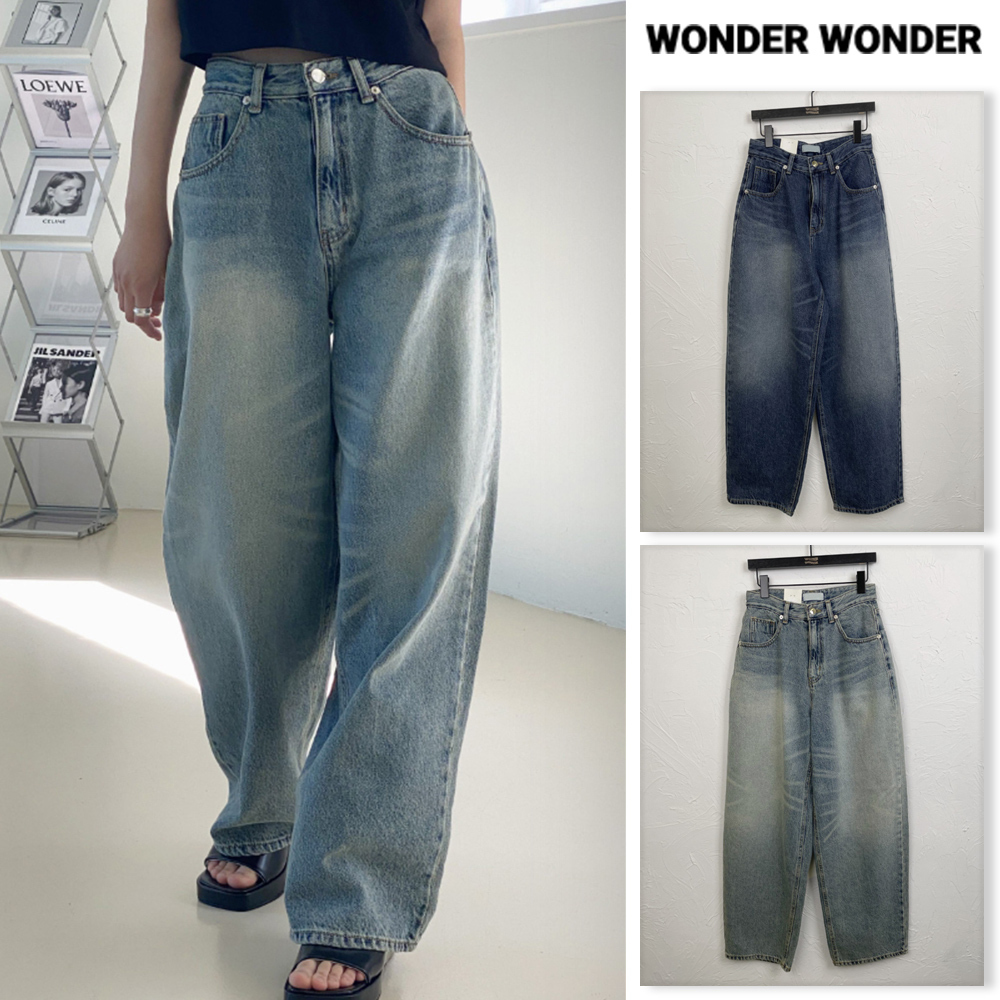 【WONDER WONDER】Nicole Wide Balloon Fit Wash Denim Pants