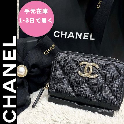 CHANEL Coin Cases Unisex Calfskin Blended Fabrics Street Style Plain Leather