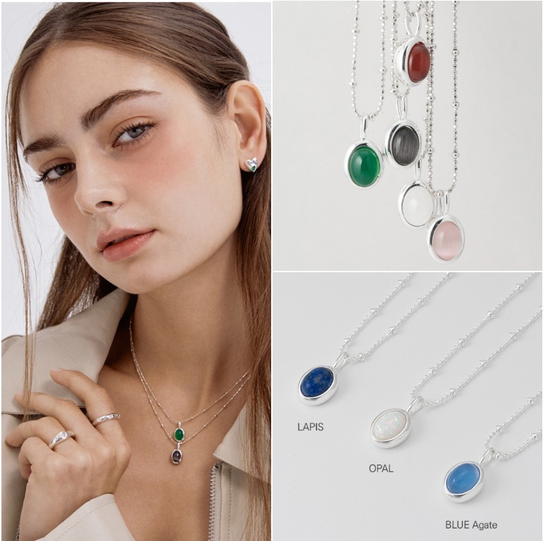 TATIANA☆[SILVER925] Colored Bean Gemstone Necklace