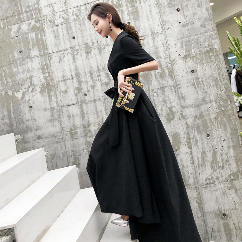ドレス カシュクール リボン ロング ワンピース フェミニン 3色