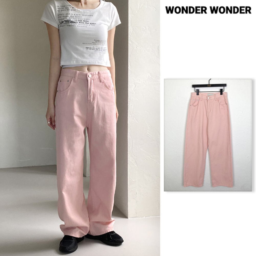 【WONDER WONDER】Pika Pink Long Wide Cotton Pants