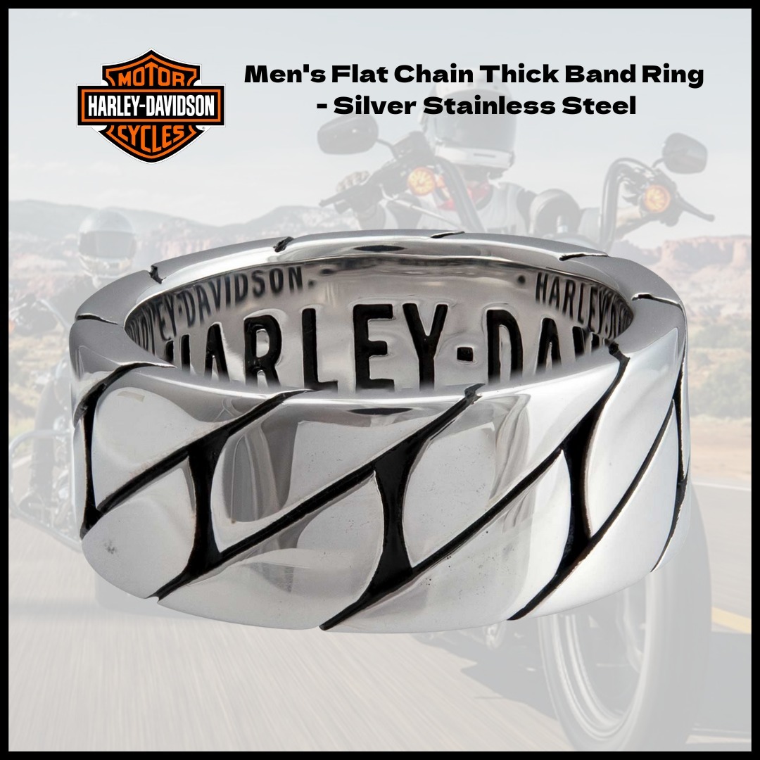 ギフトにも♪【Harley Davidson】Flat Chain Thick Band Ring