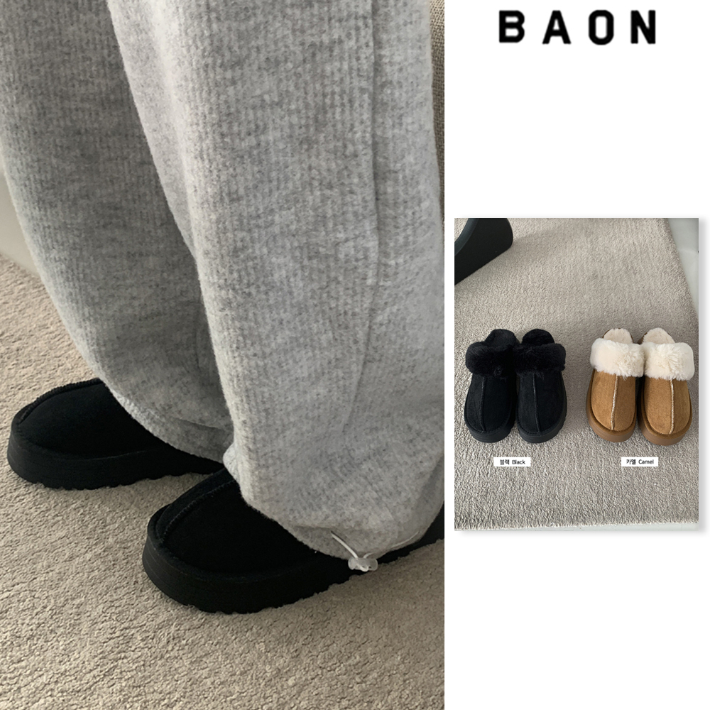 【BAON】Budil Suede Platform Fur Slippers