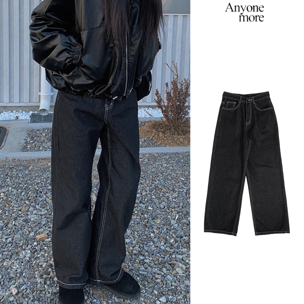 【Anyone more】Turns Stitch Row Denim Wide Pants