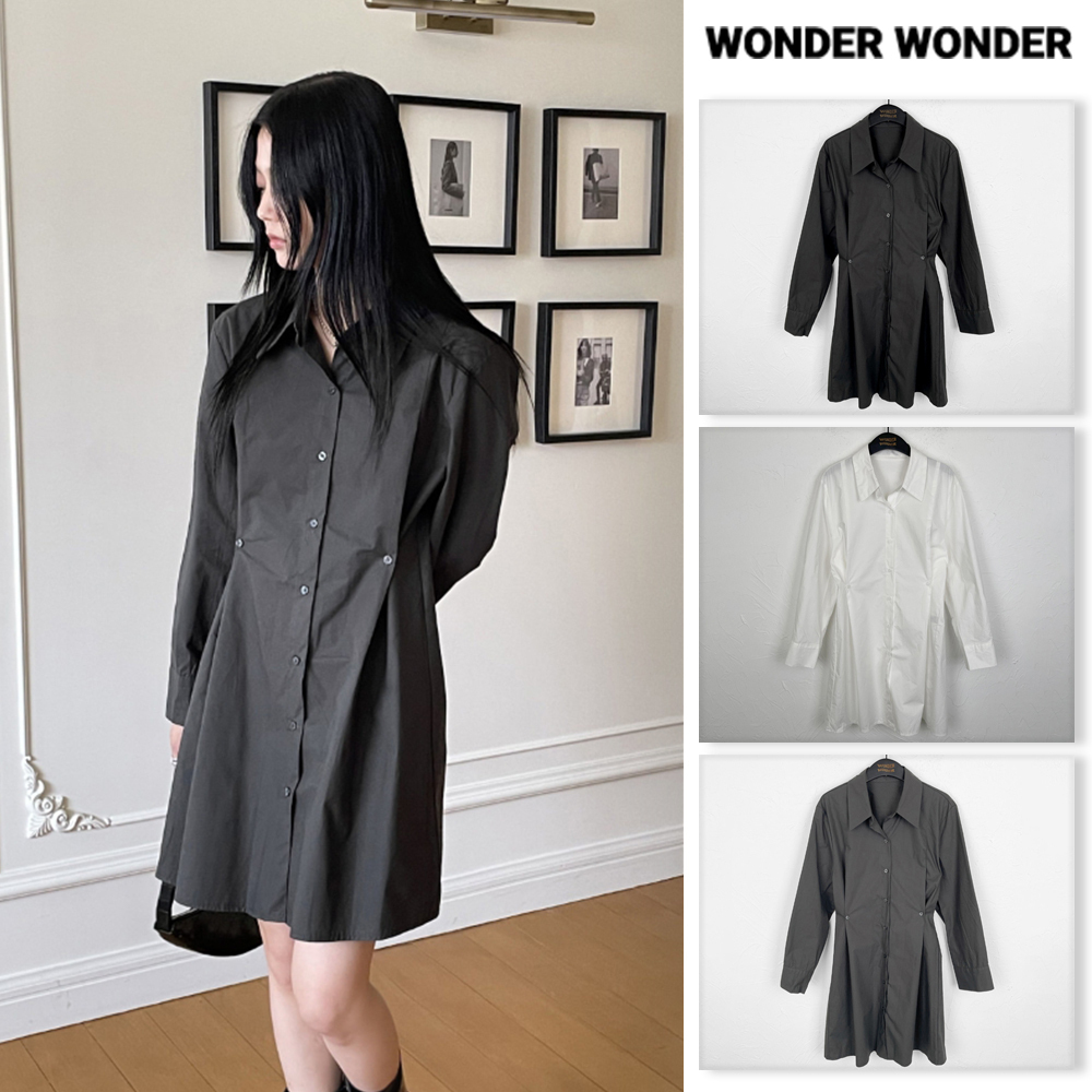 【WONDER WONDER】Mua Pintuck Button Shirt Mini One Piece