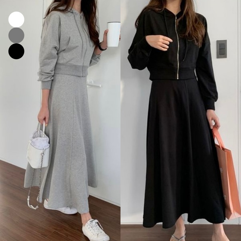 ■韓国■ セットアップ 裏起毛付き フレア丈 ツーピース 全3色