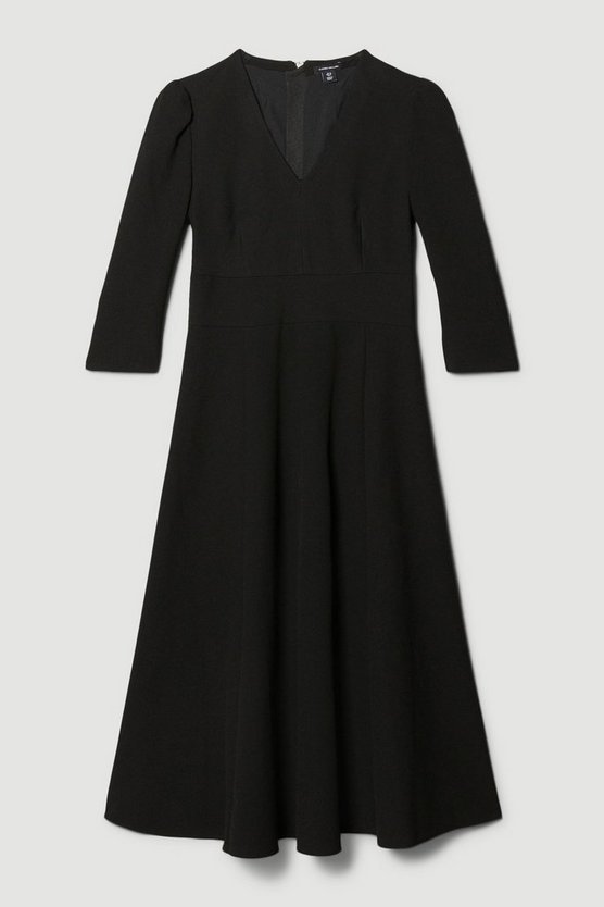 ◇KAREN MILLEN◇クレープ フルスカート Vネック ミディドレス