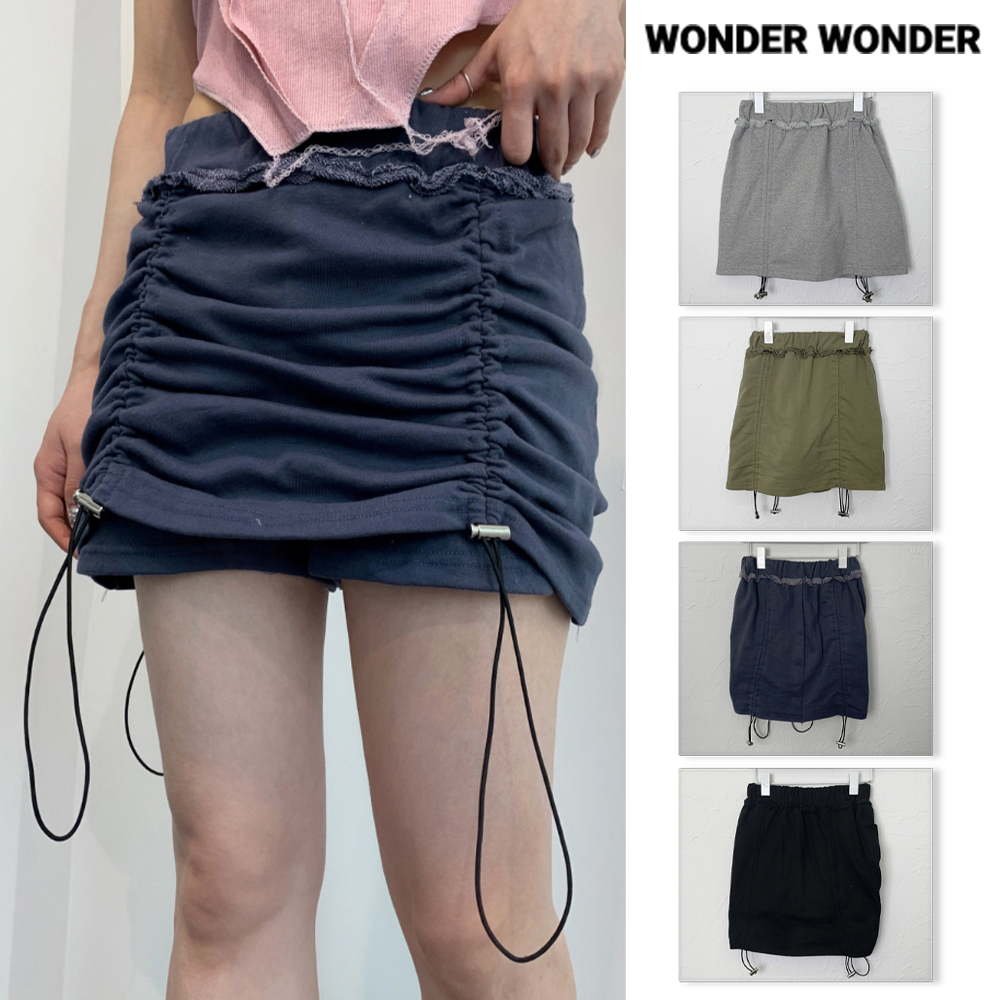 【WONDER WONDER】Adra vintage color string shirring skirt