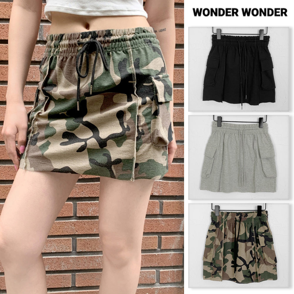 【WONDER WONDER】Caris cargo banded cotton mini skirt