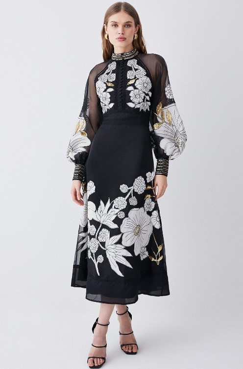 ★Karen Millen フローラルオルガンディフレア 上質マキシ★ ★Karen Millen フローラルオルガンディフレア 上質マキシ★