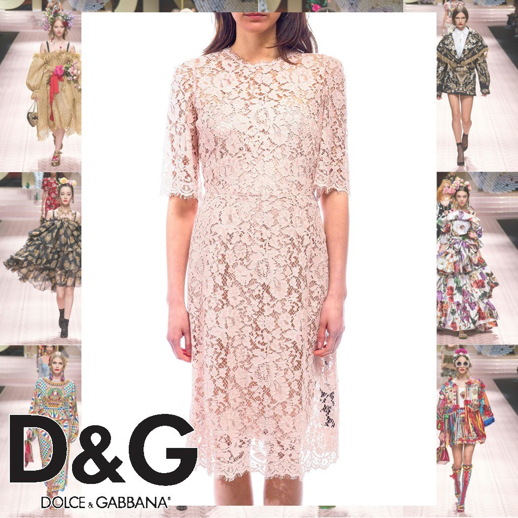 Dolce & Gabbana フローラル レースパネル ドレス ピンク
