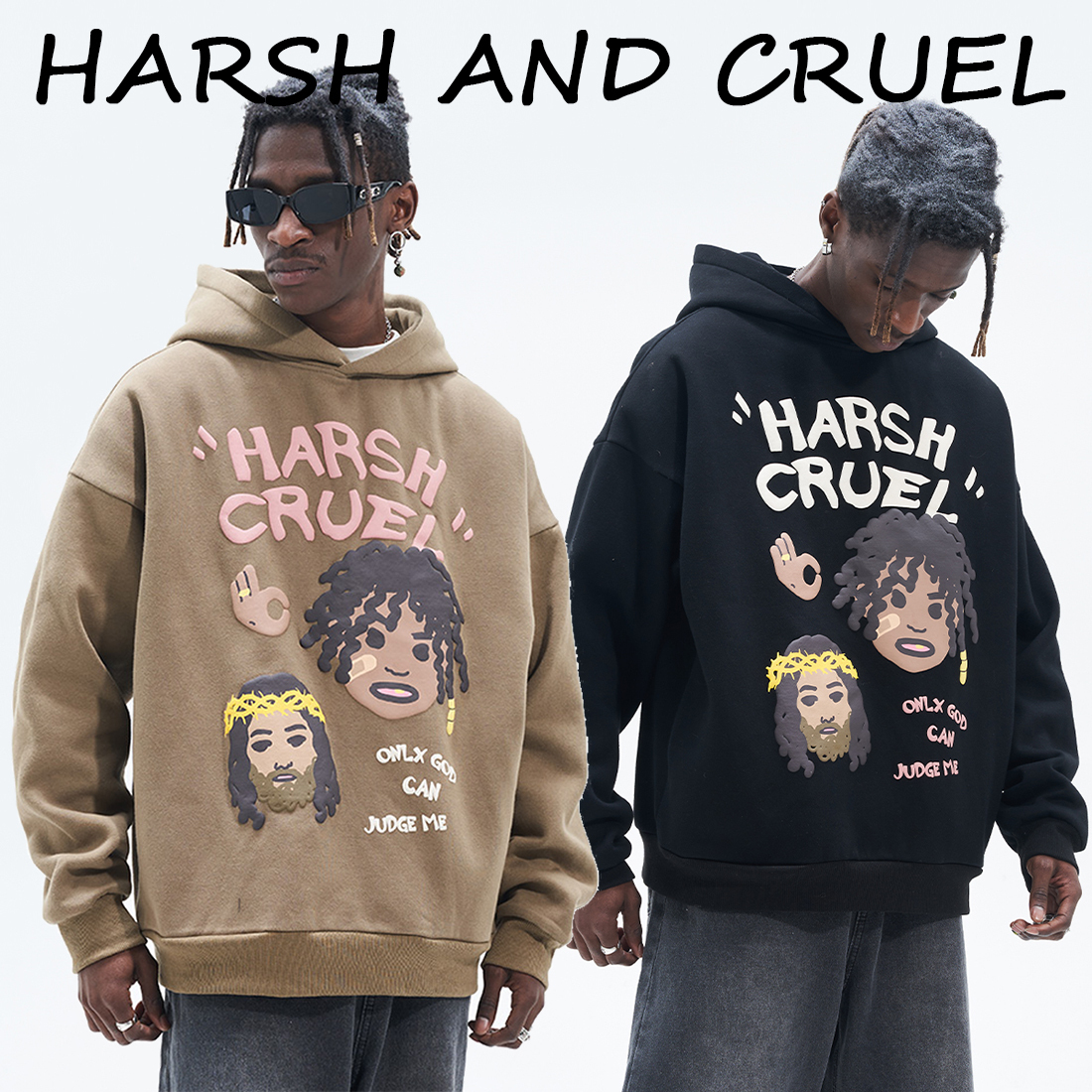 HARSH AND CRUEL 落書きプリント パーカー 男女兼用 スウェット