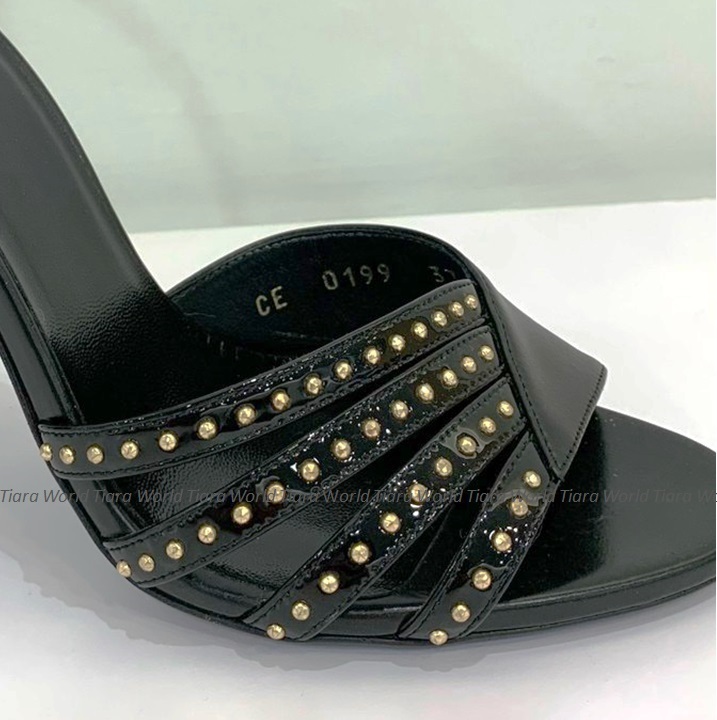 スタッズ■CELINE SHARP アンクルストラップ サンダル BLACK スタッズ□CELINE SHARP アンクルストラップ サンダル BLACK