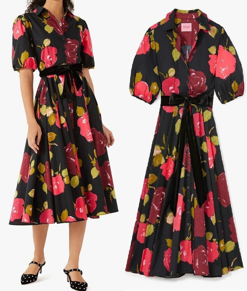kate spade ローズ柄 フローラル サーシュ付き シャツワンピ