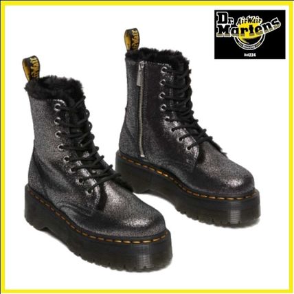 Dr Martens Mid Heel Platform Faux Fur Plain Leather Metallic Mid Heel Boots