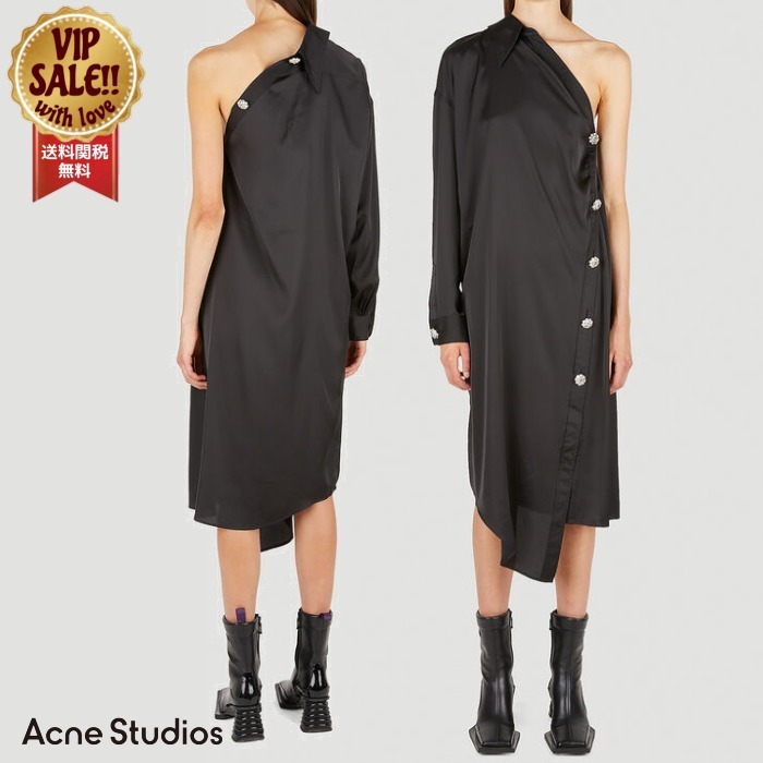 新品】 【新品】AcneStudios ブラック 品質満点 サテン Acne ロング