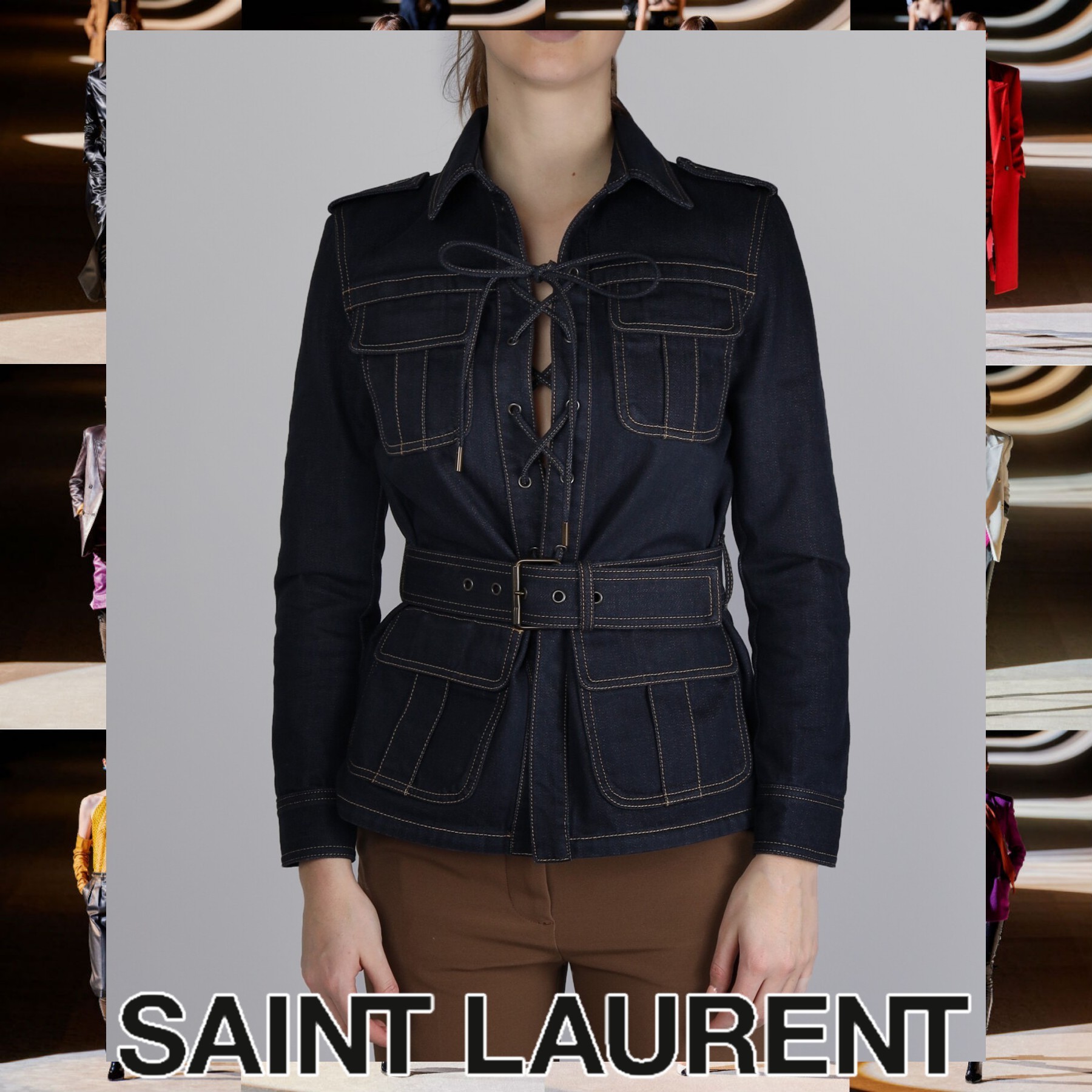 Saint Laurent SAHARIENNE ウエストベルト デニムジャケット