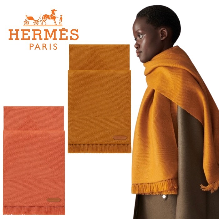 ギフトにも【HERMES】カシミアロングマフラー 《Grand Chevron》