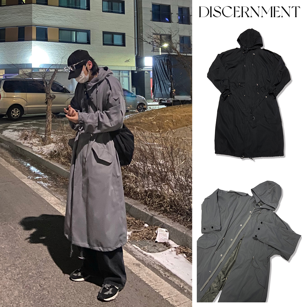 【DISCERNMENT】Long Maxi Overfit Hooded Trench Coat