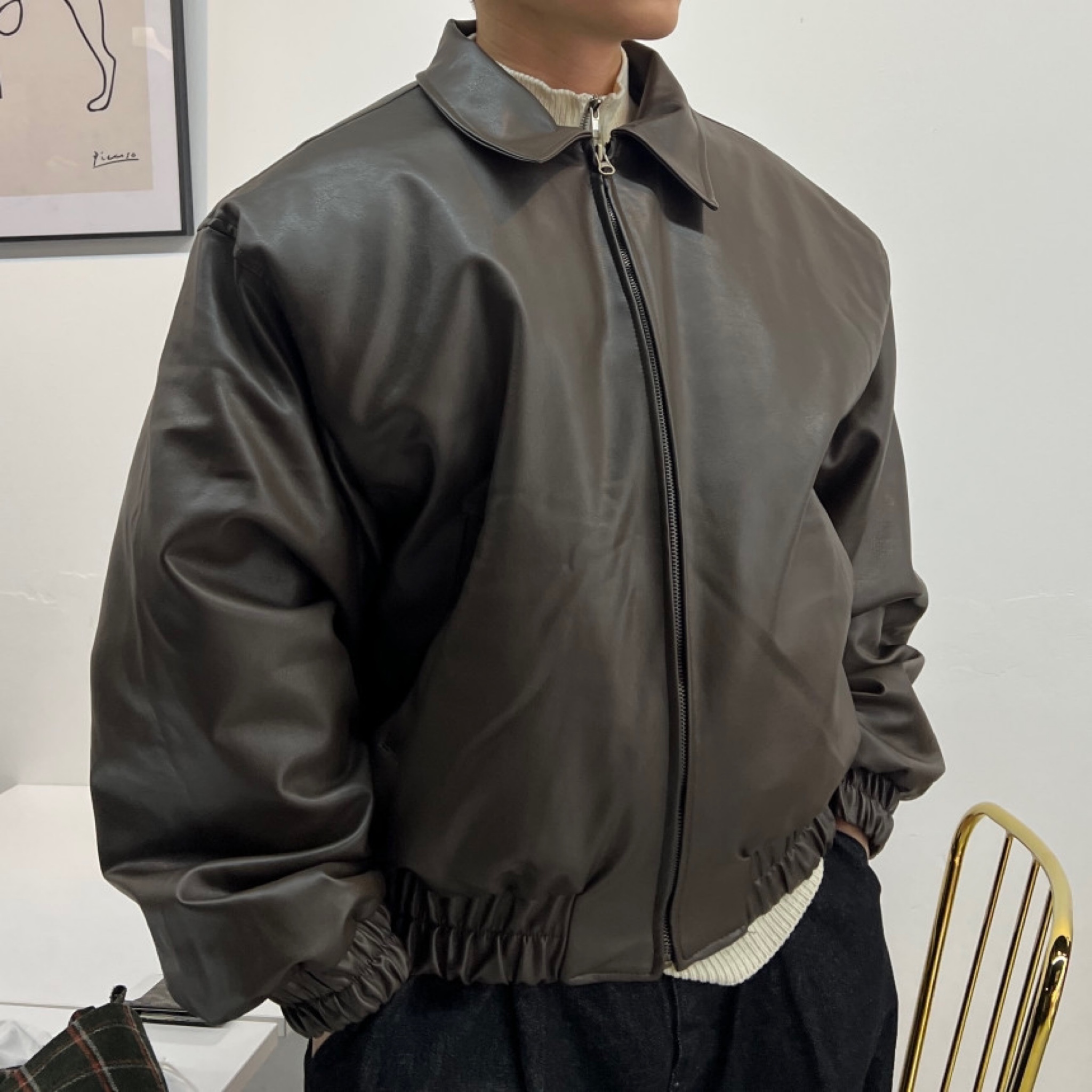 送料込] holy Leather Over Zipper JP (2color) アウター