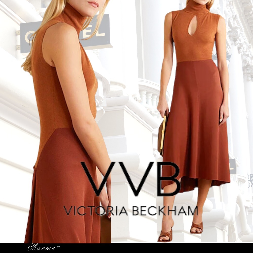 国内発|VICTORIA BECKHAM ブラウン ノースリーブ ニットドレス WEB限定